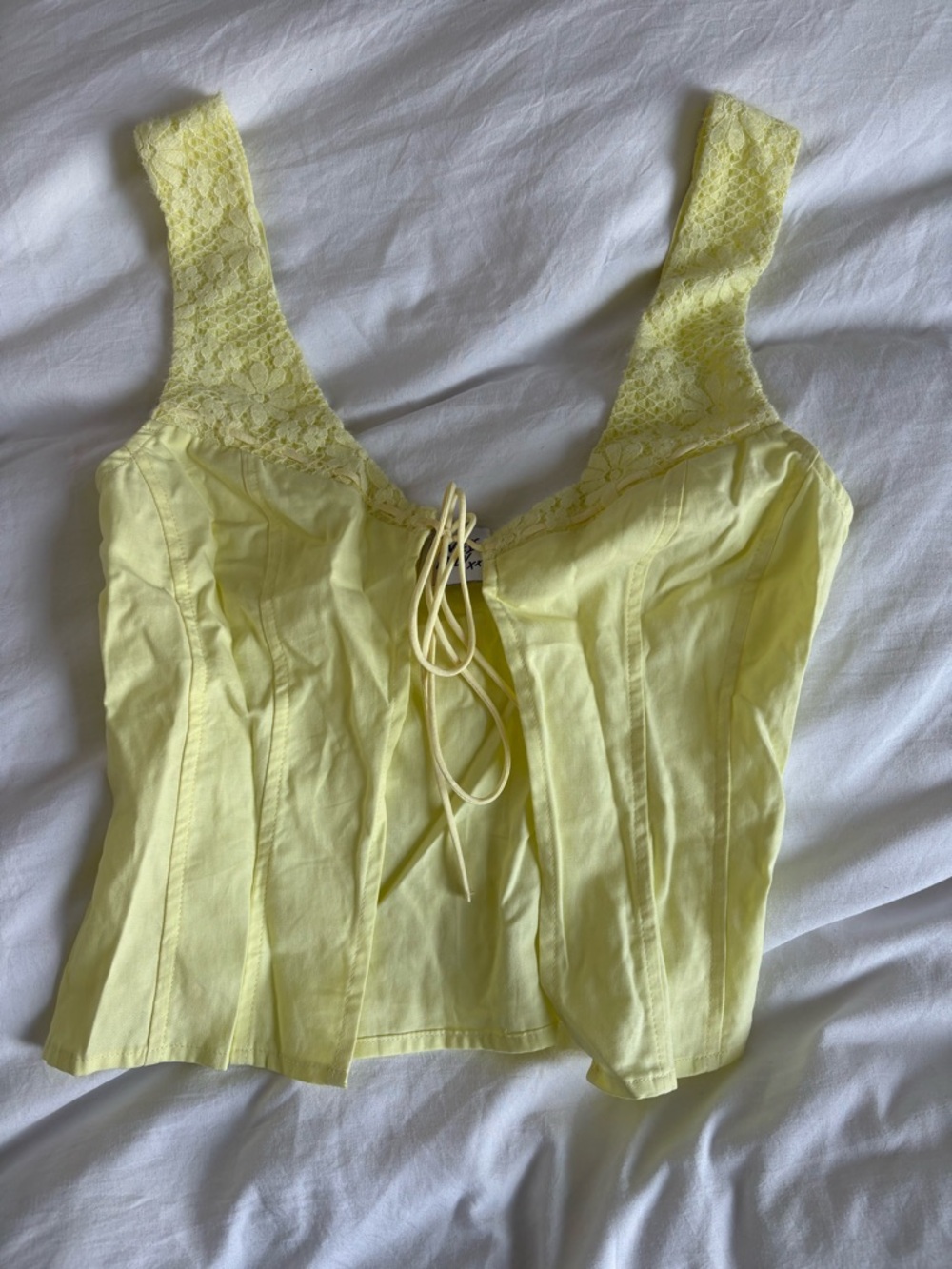 Princess Polly Yellow Lace-Trim Tie Top